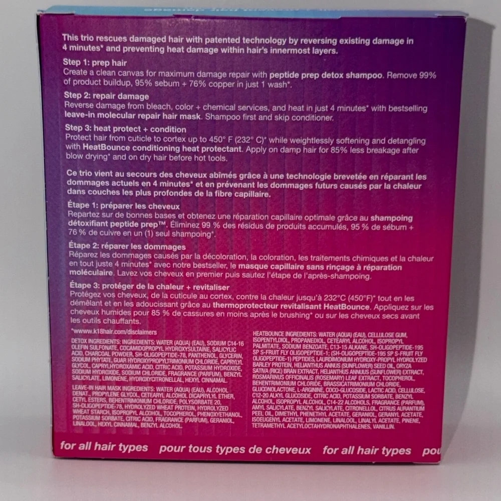 K18 DAMAGED HAIR RESCUE SET 3 Minis:Detox Shampoo/Repair Mask/Protectant NIB! - Picture 11 of 15